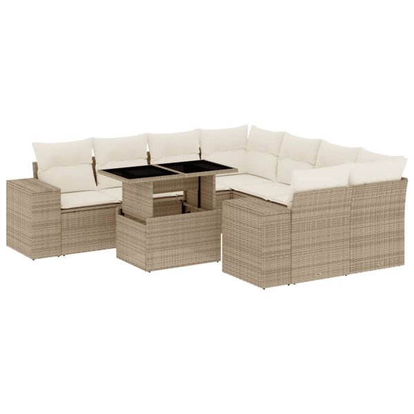 vidaXL Set Divano da Giardino 9 pz con Cuscini Beige in Polyrattan