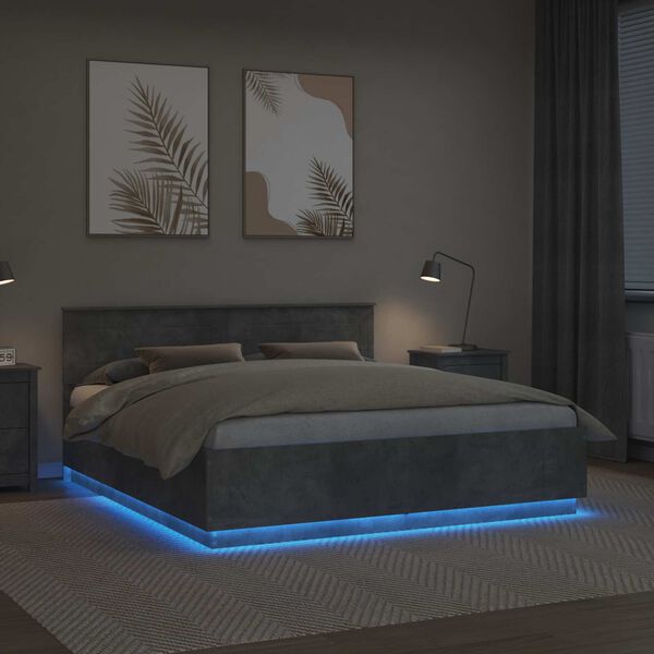 vidaXL Struttura del letto con testiera Grigio cemento 200 x 200 cm