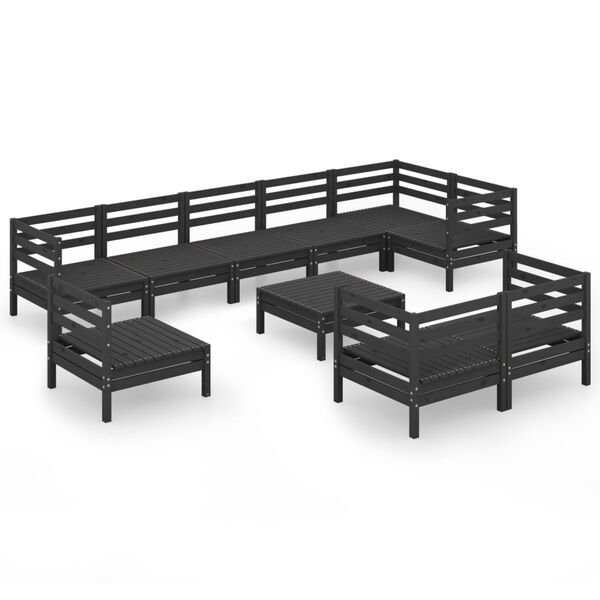 vidaXL Set Salotto da Giardino 10 pz in Legno Massello di Pino Nero