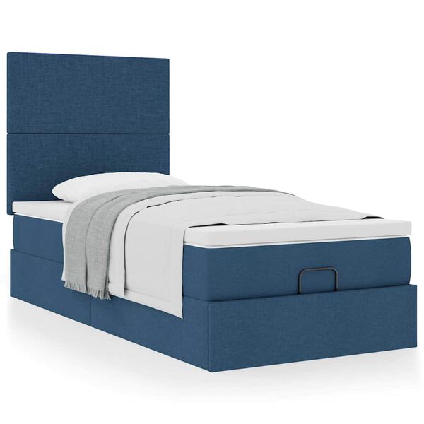 vidaXL Struttura Letto Pouf con Materasso Blu 80x200 cm in Tessuto