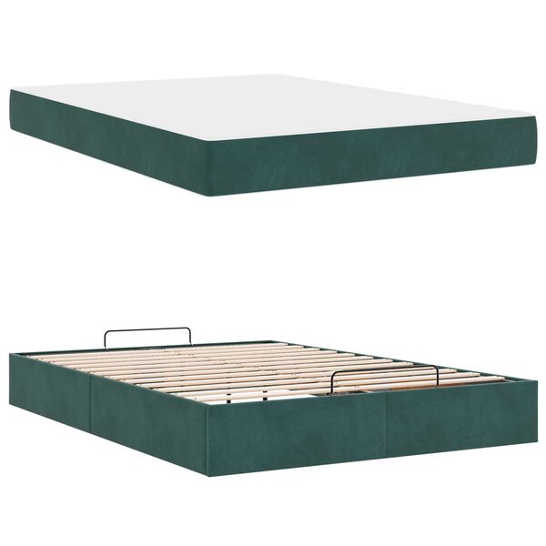 vidaXL Struttura letto con materasso con materasso 2 pcs Verde Velluto