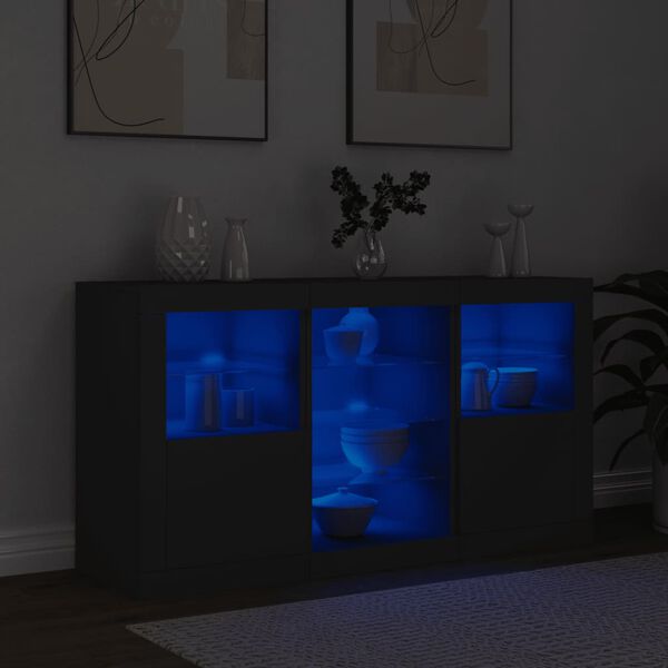 vidaXL Credenza con Luci LED Nera 123x37x67 cm