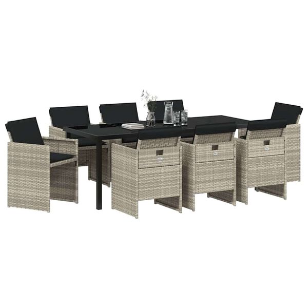 vidaXL Set da Pranzo per Giardino 9 pcs Grigio chiaro polyrattan