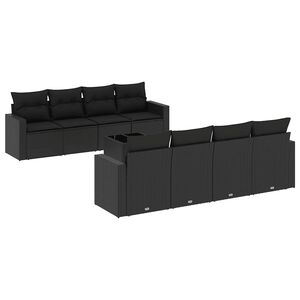 vidaXL Set Divani da Giardino 9 pz con Cuscini Nero in Polyrattan