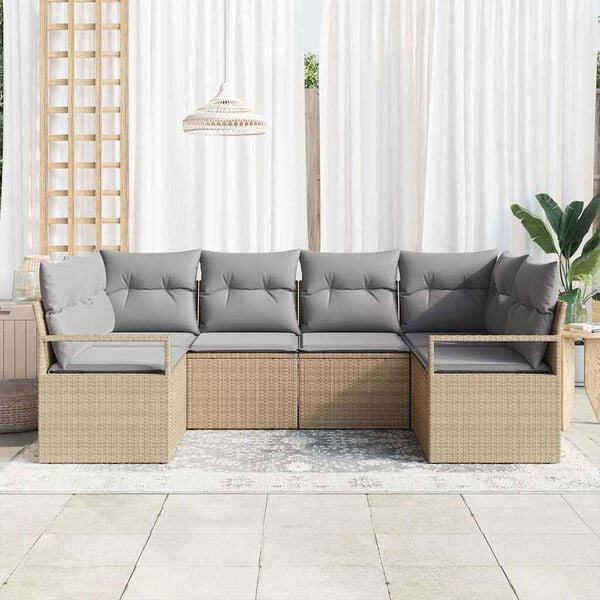 vidaXL Set Divano da Giardino 6 pcs Beige e Grigio Chiaro polyrattan