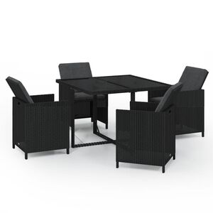 vidaXL Set da Pranzo da Giardino 5 pz con Cuscini in Polyrattan Nero