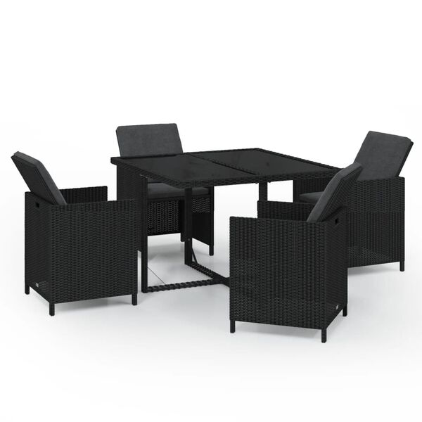 vidaXL Set da Pranzo da Giardino 5 pz con Cuscini in Polyrattan Nero