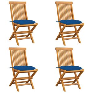 vidaXL Sedie da Giardino con Cuscini Blu 4 pz Massello di Teak