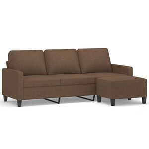 vidaXL Divano a 3 Posti con Poggiapiedi Marrone 180 cm in Tessuto