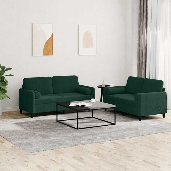 vidaXL Set di Divani 2 pz con Cuscini Verde Scuro in Velluto