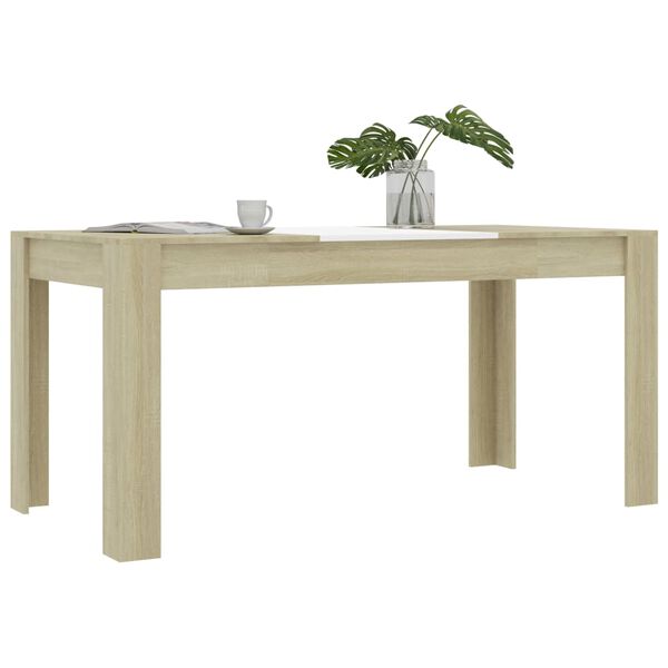 vidaXL Tavolo da Pranzo Bianco e Rovere Sonoma 160x80x76cm Multistrato