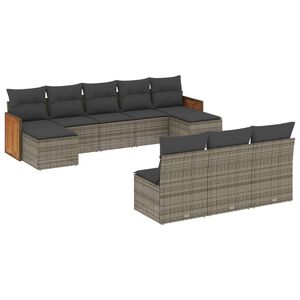 vidaXL Set Divano da Giardino 10 pz con Cuscini Grigio in Polyrattan