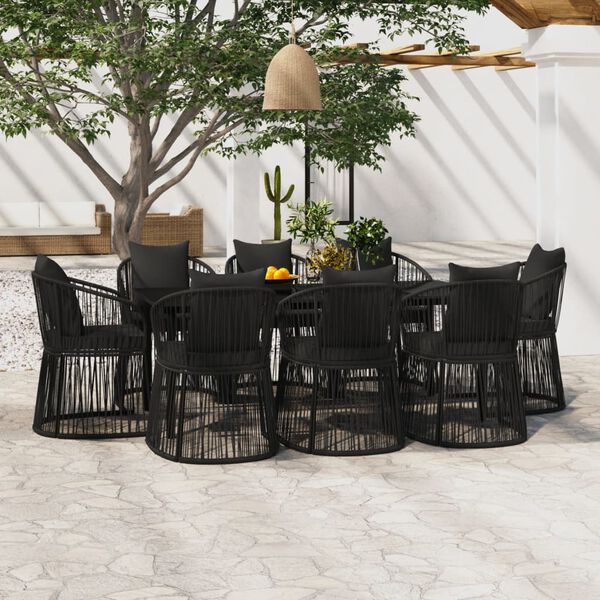 vidaXL Set da Pranzo da Giardino 9 pz con Cuscini Nero
