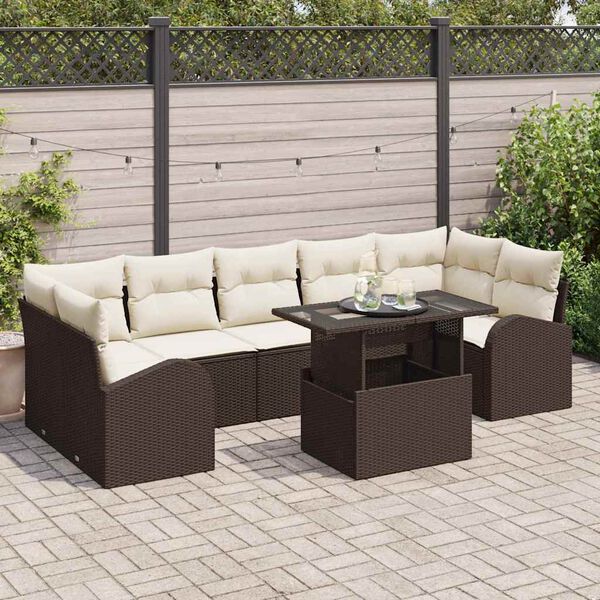 vidaXL Set Divano da Giardino con cuscino 8 pcs Marrone Poly Rattan