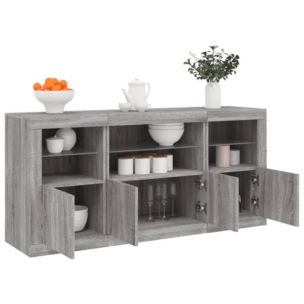 vidaXL Credenza con Luci LED Grigio Sonoma 142,5x37x67 cm