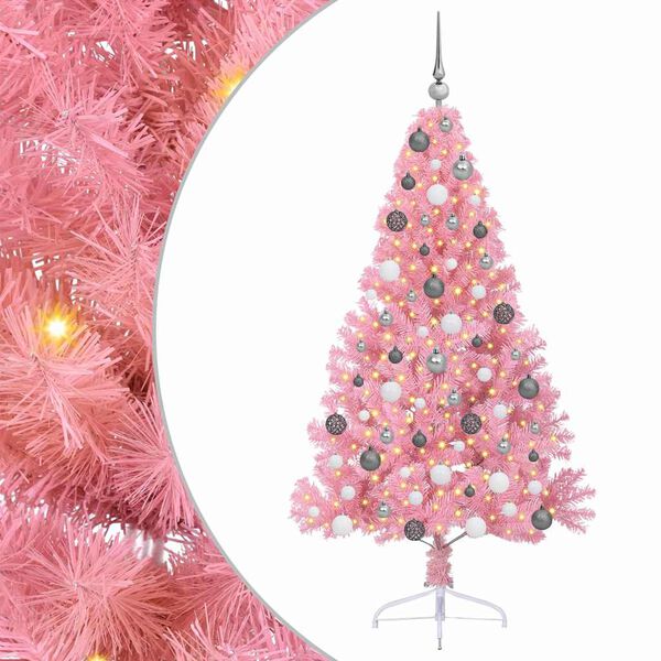 vidaXL Albero di Natale artificiale con luci integrate Rosa 180 cm PVC