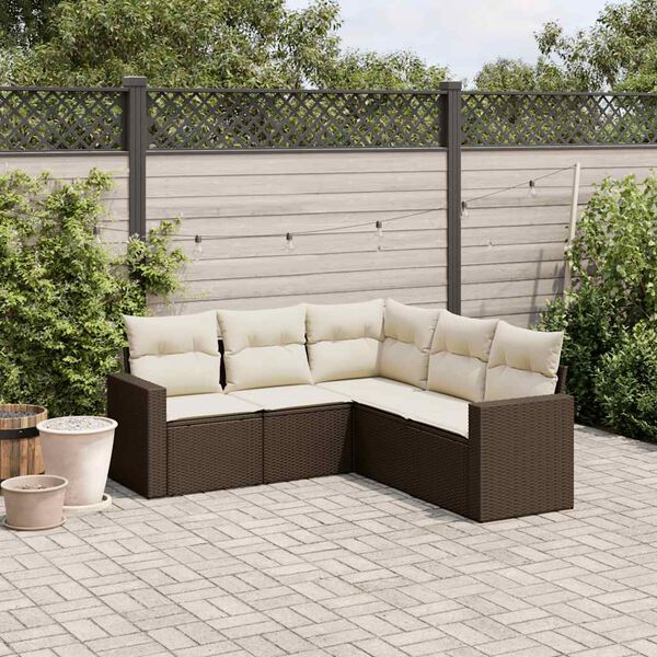 vidaXL Set Divano da Giardino 5 pz con Cuscini Marrone in Polyrattan