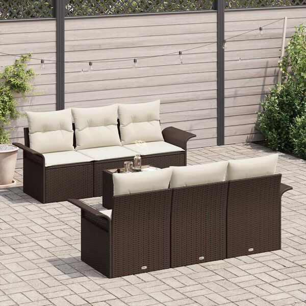 vidaXL Set Divano da Giardino con cuscino 7 pcs Marrone polyrattan