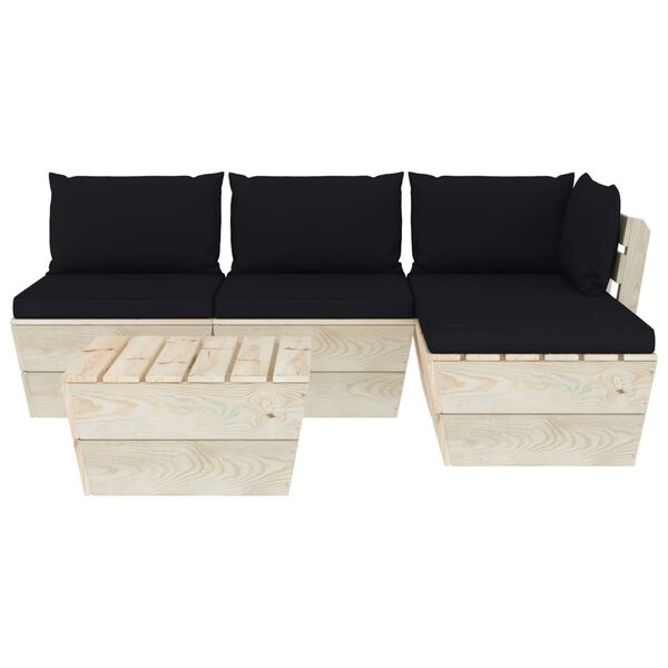 vidaXL Set Divani da Giardino su Pallet 5 pz con Cuscini Legno Abete
