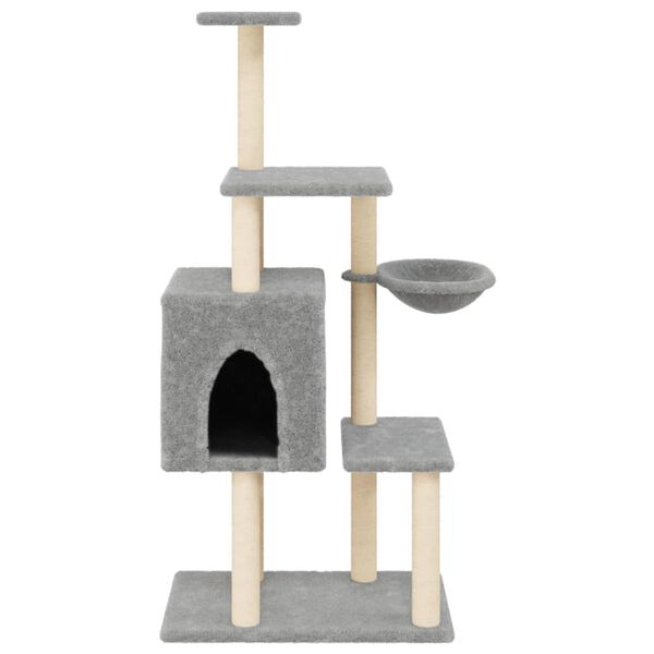 vidaXL Albero per Gatti con Tiragraffi in Sisal Grigio Chiaro 131 cm
