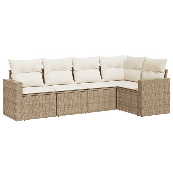 vidaXL Set Divano da Giardino 5 pz con Cuscini Beige in Polyrattan