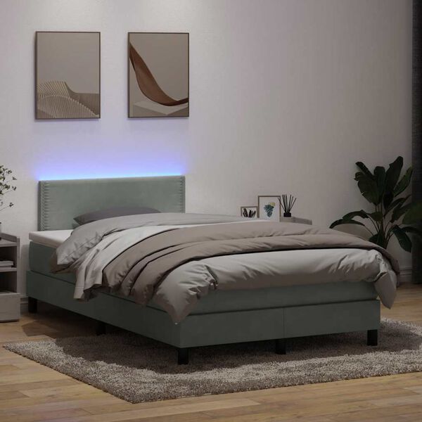 vidaXL Letto a Molle con Materasso e LED Grigio Chiaro 120x220cm Velluto