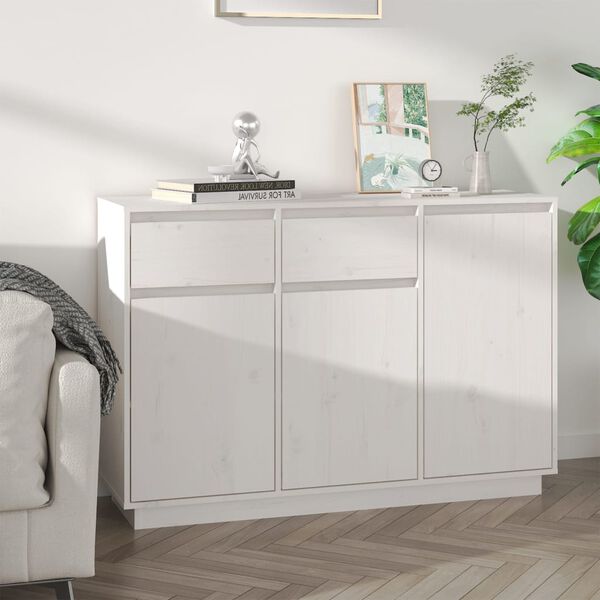 vidaXL Credenza Bianca 110x34x75 cm in Legno Massello di Pino
