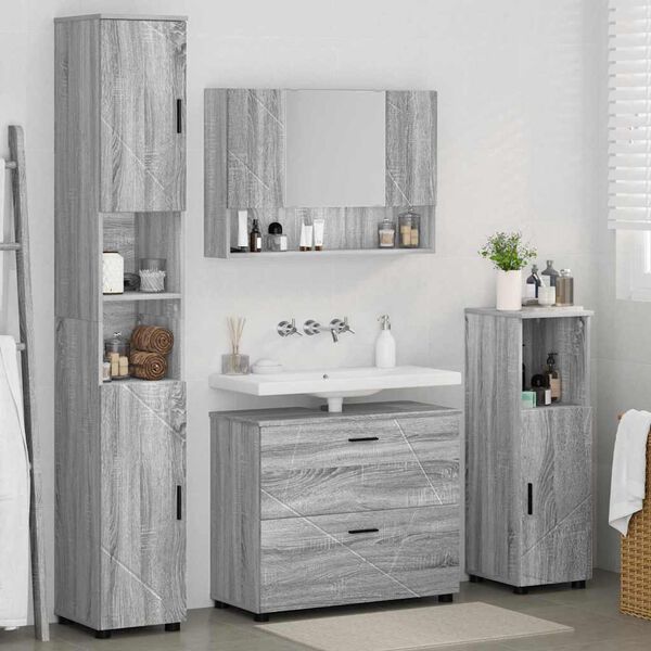 vidaXL Set di mobili per il bagno con cassetto 4 pcs Grigio Sonoma