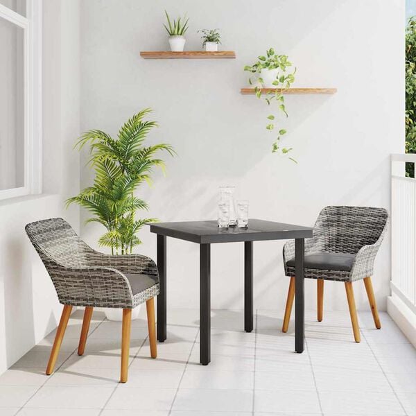 vidaXL Set da Pranzo per Giardino con cuscino 3 pcs Grigio polyrattan