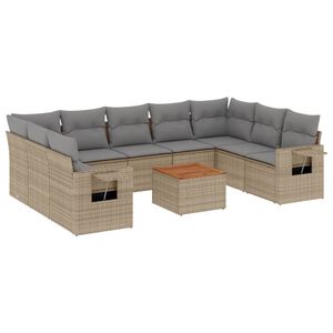 vidaXL Set Divano da Giardino 10 pz con Cuscini Beige Misto Polyrattan