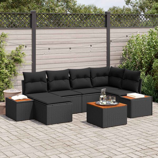 vidaXL Set Divano da Giardino con cuscino 7 pcs Nero Polyrattan