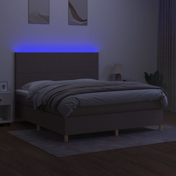 vidaXL Letto a Molle con Materasso e LED Tortora 160x200 cm in Tessuto