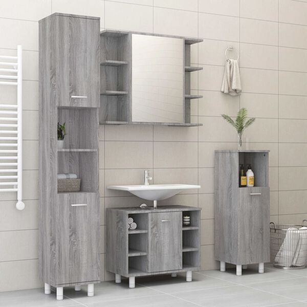 vidaXL Set Mobili da Bagno 4 pz Grigio Sonoma in Legno Multistrato
