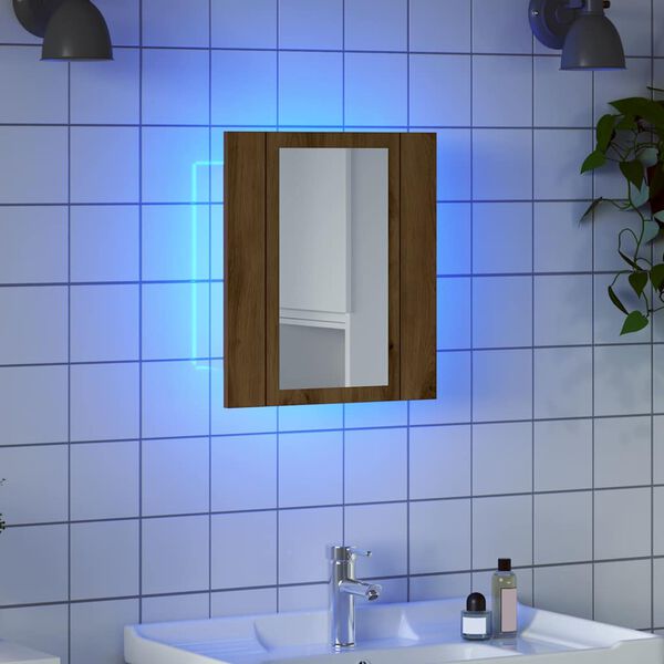 vidaXL Mobile Bagno Specchio LED Rovere 40x12x45 cm Multistrato
