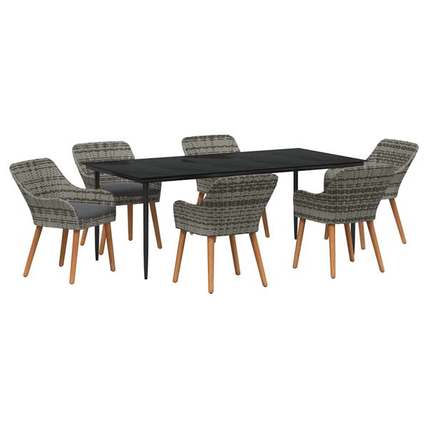 vidaXL Set da Pranzo per Giardino con cuscino 7 pcs Grigio polyrattan