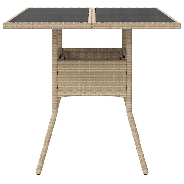 vidaXL Tavolo da Giardino con Piano Vetro Beige 80x80x75 cm Polyrattan