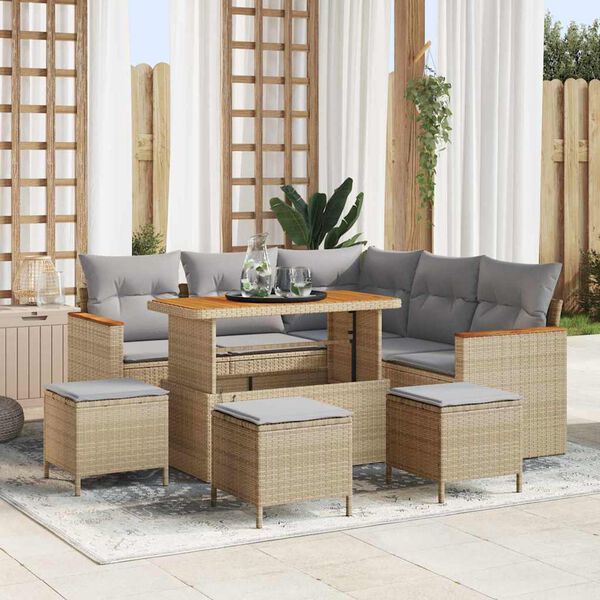 vidaXL Set Divano da Giardino 9 pcs Beige polyrattan