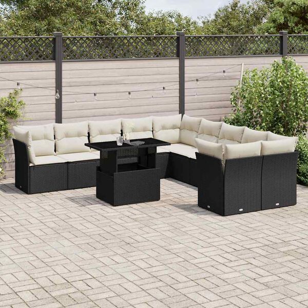 vidaXL Set Divani da Giardino 11 pz con Cuscini in Polyrattan Nero