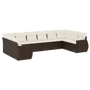 vidaXL Set Divani da Giardino 10pz con Cuscini in Polyrattan Marrone