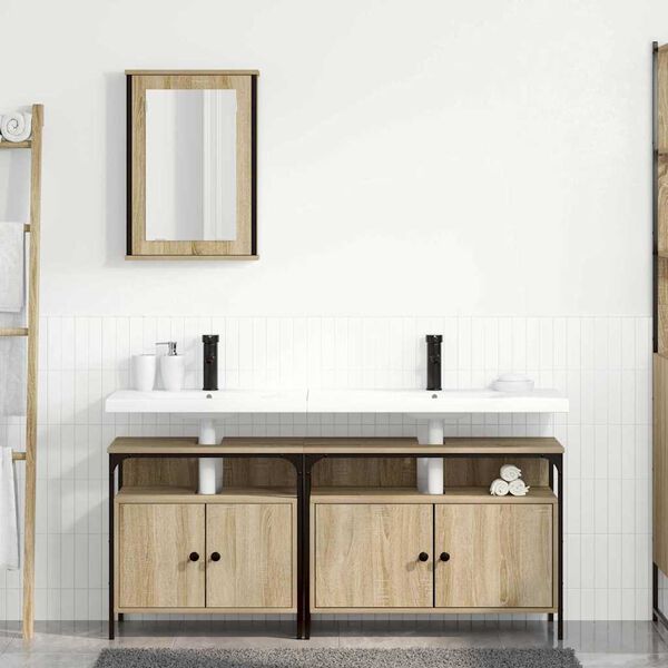 vidaXL Set di mobili per il bagno 3 pcs Marrone Legno multistrato