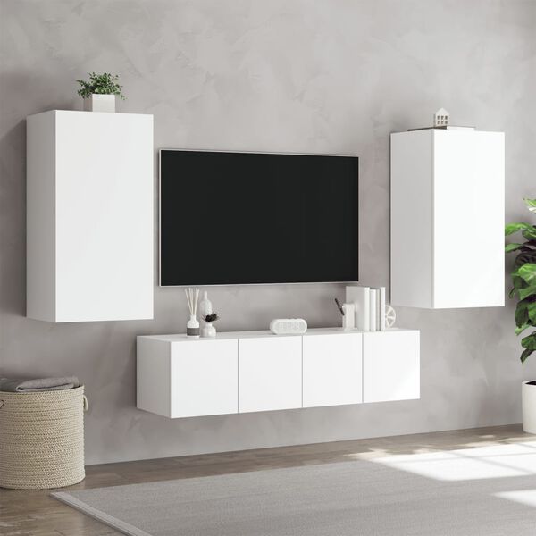 vidaXL Mobili TV a Muro con LED 4pz Bianchi in Legno Multistrato