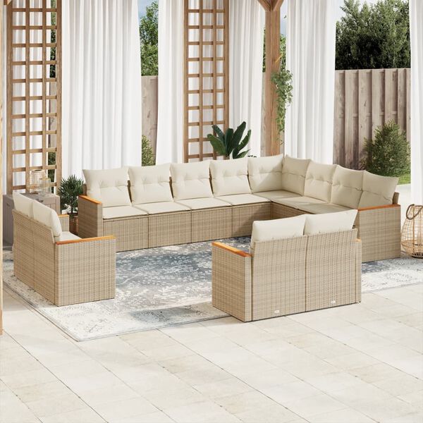 vidaXL Set Divani da Giardino 12 pz con Cuscini Beige in Polyrattan
