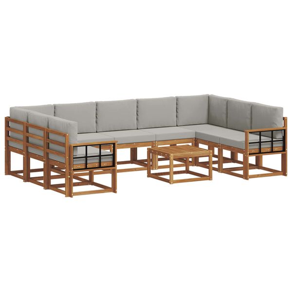 vidaXL Set di divani da esterno 10 pcs Grigio Naturale e Chiaro