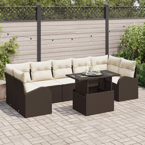 vidaXL Set Divano da Giardino 8 pcs Marrone Rattan in Polipropilene