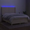 vidaXL Letto a Molle con Materasso e LED Crema 140x200 cm in Tessuto