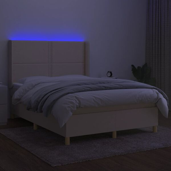 vidaXL Letto a Molle con Materasso e LED Crema 140x200 cm in Tessuto