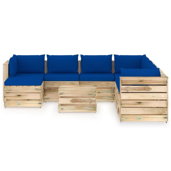 vidaXL Set Divani da Giardino con Cuscini 9pz Legno Impregnato Verde