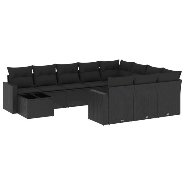 vidaXL Set Divani da Giardino 11 pz con Cuscini in Polyrattan Nero