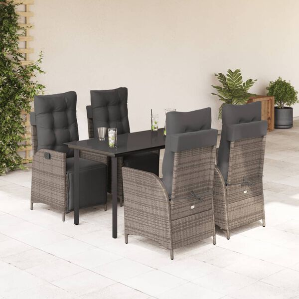 vidaXL Set da Pranzo da Giardino 5 pz con Cuscini in Polyrattan Grigio