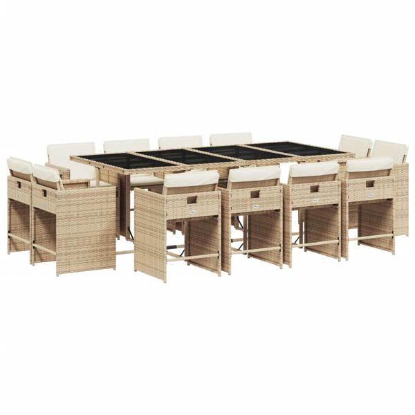 vidaXL Set da Pranzo da Giardino 13 pz con Cuscini Beige in Polyrattan